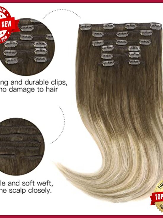 18 Inch Human Hair Clip-In Extensions, 7pcs, Straight Remy Hair